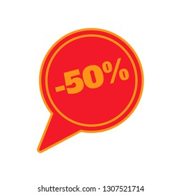 Vector eps illustration on the white background with sale discount tag label with text: -50% for advertising 