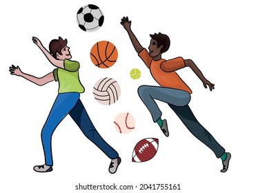 Vector eps illustration for print: boys are playing sports