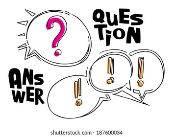 Vector eps illustration of question and answers funny style bubbles on white 