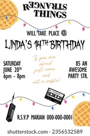 Vector eps invitation for kids Stranger Things themed, birthday invitation party for a boy, for a girl, ideal for a pajama party, and more. 