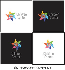 Vector eps logotype or illustration children education center in outline style