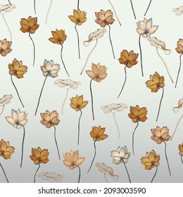 Vector EPS Seamless pattern illustration dried blooming lotus flowers art.