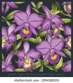 Vector EPS Seamless pattern illustration of Orchid Flowers art.