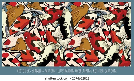 Vector EPS Seamless pattern illustration overlapping koi fish cartoons.
