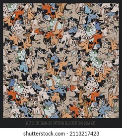 Vector eps Seamless pattern illustration dogs art.