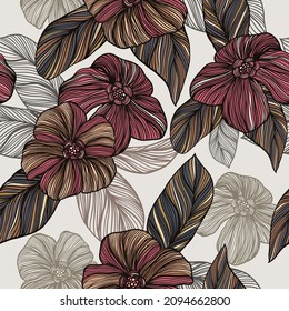Vector EPS Seamless pattern overlapping illustration blooming Flowers art.