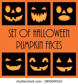 vector eps simple isolated illustration of a carved halloween pumpkin faces on black bacgkround