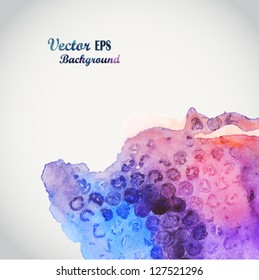 Vector eps watercolor background,vector illustration, stain watercolors colors wet on wet paper. Watercolor composition for scrapbook elements with empty space for text message.