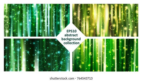 Vector eps10 abstract green bokeh background collection shiny glowing lines circles sparkles