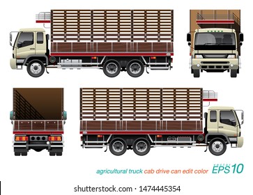 VECTOR EPS10 - agricultural truck, side, front and rear view, isolated on white background.