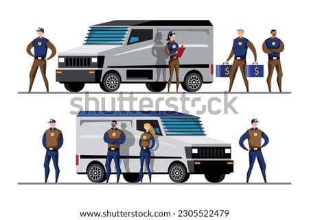 VECTOR EPS10 - bank security team and armored vehical.
