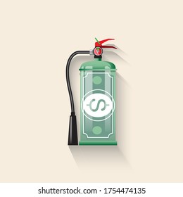 VECTOR EPS10 - banknote dollar sign in shape of extinguisher, use money to solve problems concept
isolated on cream background.