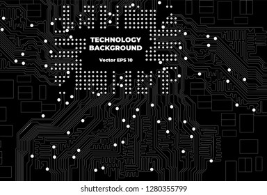 Vector EPS10. Black printed circuit board texture background. Block chain concept digital tech back. Information technology pattern.