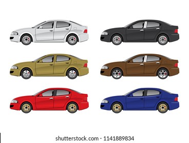 VECTOR EPS10 - car in different colors, isolated on white background.