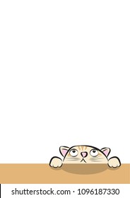 VECTOR EPS10 - cartoon of cat peeking out from behind isolated on white background.