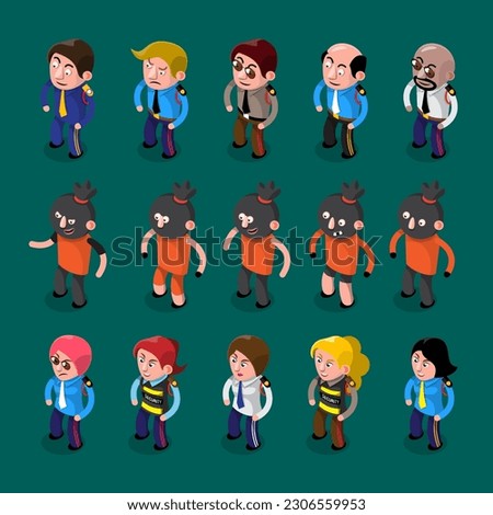 VECTOR EPS10 - character of security in officer uniform and thief in orange kit.