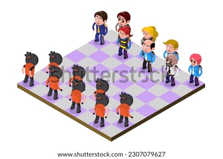 VECTOR EPS10 - character of security in officer uniform and thief in orange kit stand on checkerboard.