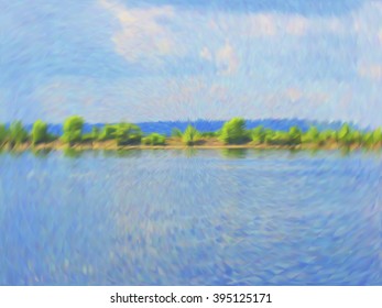 Vector EPS10 cloudy blue sky. Optical illusion of photo real. Vector iridescent mesh gradient. Colorful blue sky, illusion of oil paintings. Multicolor shades of colors, special effect. 