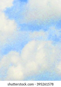 Vector EPS10 cloudy blue sky. Optical illusion of photo real. Vector iridescent mesh gradient. Colorful blue sky, illusion of oil paintings. Multicolor shades of colors, special effect. Low poly art
