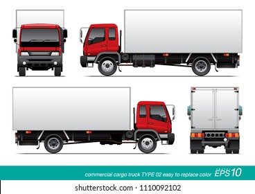 VECTOR EPS10 - commercial cargo truck template red head and white box, isolate on white background.