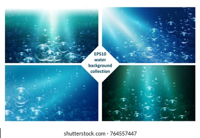 Vector eps10 deep water glowing bubbles background set 