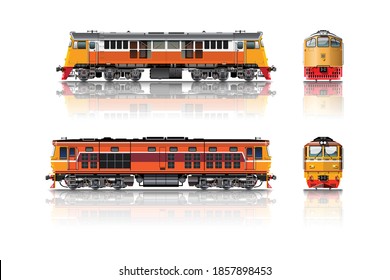 VECTOR EPS10 - diesel-electric locomotive side and front view different shape isolated on white background.