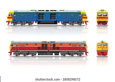 VECTOR EPS10 - diesel-electric locomotive side and front view different shape isolated on white background.