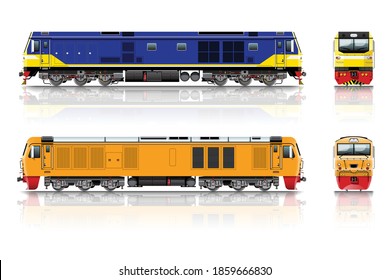 VECTOR EPS10 - diesel-electric locomotive side and front view different shape isolated on white background.