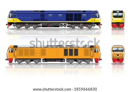 VECTOR EPS10 - diesel-electric locomotive side and front view different shape isolated on white background.
