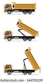 VECTOR EPS10 - dump truck, tipper truck, supply delivery truck for mine plant or construction site, isolated on white background.