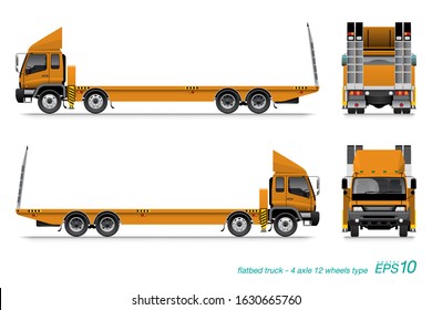 VECTOR EPS10 - flatbed truck template, 4axle 12wheels type, isolate on white background.