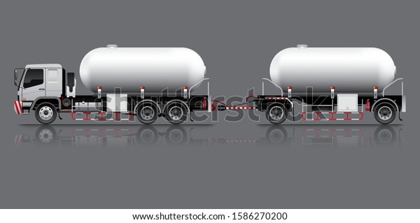 VECTOR EPS10 -\
fuel tanker trailer truck template, 3+2 axle, 18 wheels,\
isolate\
on dark grey\
background.