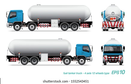 VECTOR EPS10 - fuel tanker truck template, 4axle 12wheels type,
isolate on white background.