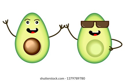 Vector EPS10 of funny cartoon avocado cut into half isolated on white background.  Healthy eating. Organic fruit.