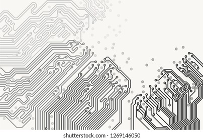 Vector EPS10. Grayscale printed circuit board texture background. Digital tech back. Information technology pattern.