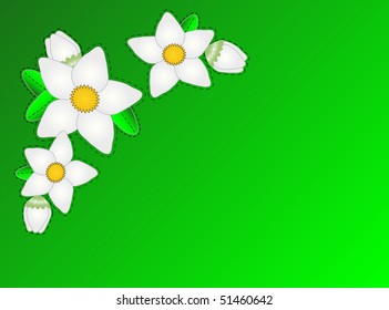 Vector eps10.  Green copy space with white flowers and quilting stitches for accents.
