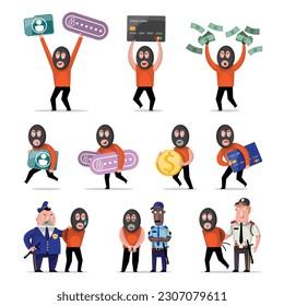 VECTOR EPS10 - hacker steal coins and data from network device when protection program is shutdown or error. cyber security and data protection concept.