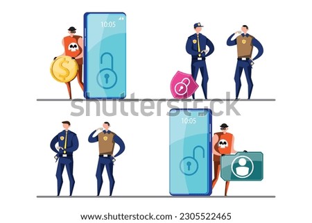VECTOR EPS10 - hacker steal coins and data from network device when protection program is shutdown or error. cyber security and data protection concept.