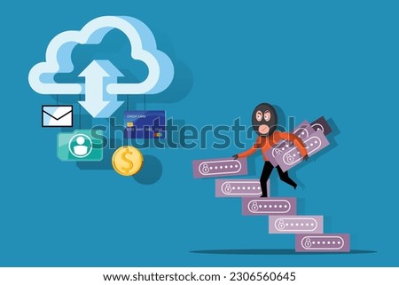 VECTOR EPS10 - hacker steal coins and data from network device when protection program is shutdown or error. cyber security and data protection concept.