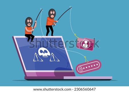 VECTOR EPS10 - hacker steal coins and data from network device when protection program is shutdown or error. cyber security and data protection concept.