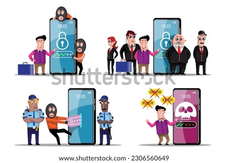 VECTOR EPS10 - hacker steal coins and data from network device when protection program is shutdown or error. cyber security and data protection concept.