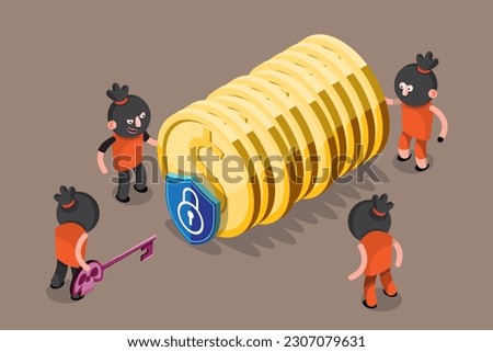 VECTOR EPS10 - hacker steal coins and data from network device when protection program is shutdown or error. cyber security and data protection concept.