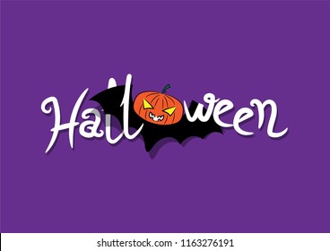VECTOR EPS10 - Halloween text banner, handwriting style, isolated on purple background.
