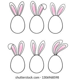 Vector EPS10 illustration for happy easter banner, poster, sale invitation template with  eggs and bunny rabbits ears in cartoon flat style on white background