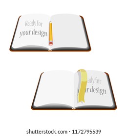 Vector eps10 illustration. Notepad with bookmarks and pencil, mock up, ready for your design