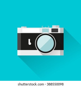 Vector eps10 illustration retro rangefinder film camera icon in flat style with long shadows