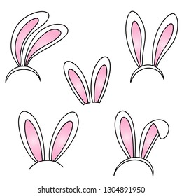 Vector EPS10 illustration with set of bunny rabbit ears for happy easter banner, poster, sale invitation template in cartoon flat style