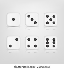 Vector EPS10 Illustration of a set of white dices with reflection