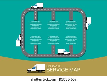VECTOR EPS10 - info graphic pickup truck on road isolate on green background.