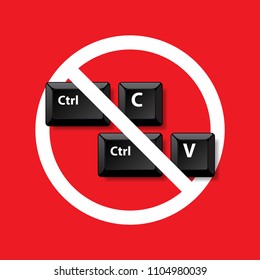 VECTOR EPS10 - keyboard button "Ctrl" "C" "V" in the white cycle of do not sign on red background, license concept. do not copy.